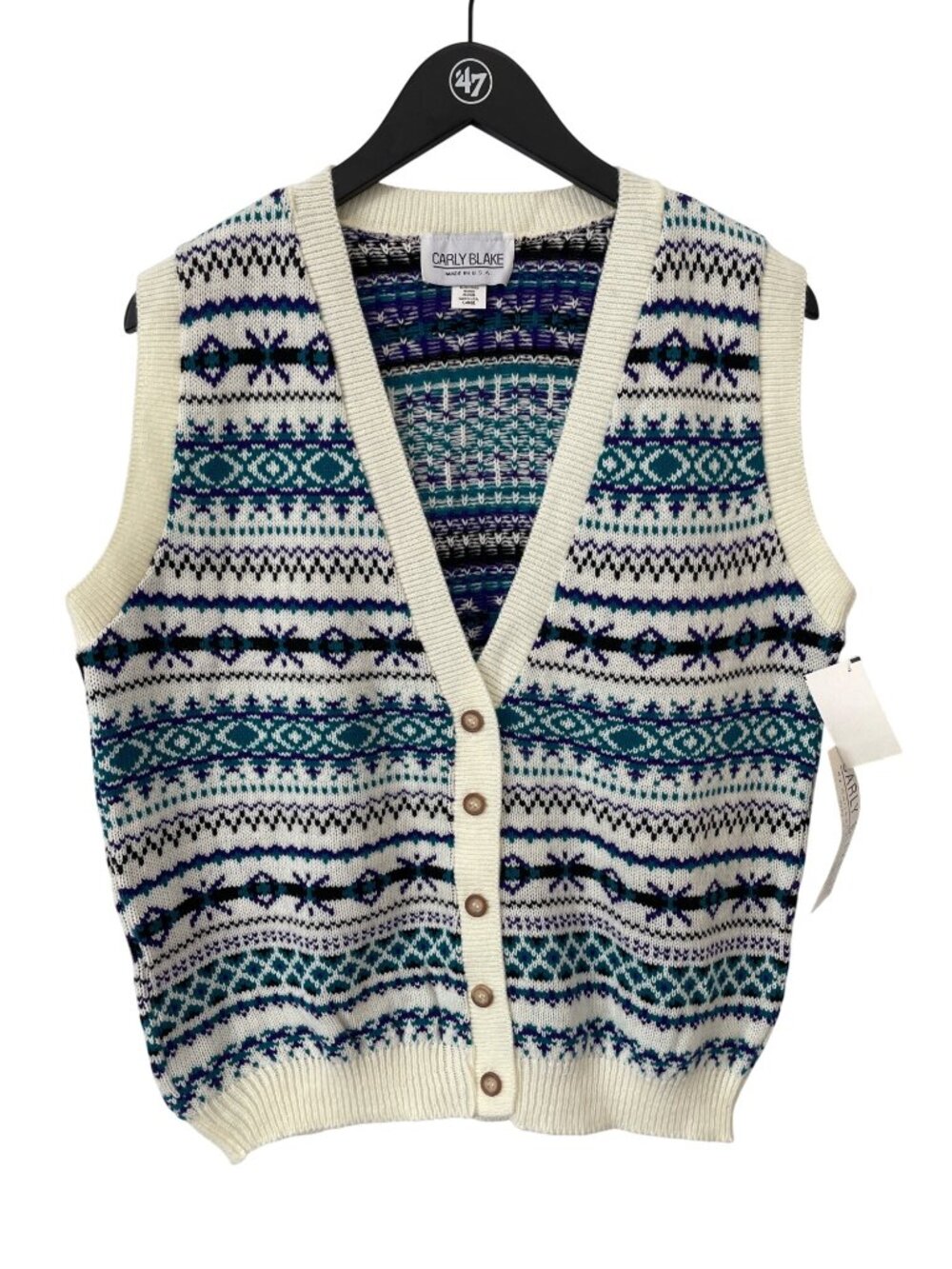 Vintage 80s Carly Blake Sweater Vest Size Large Fair Isle Knitwear Deadstock NEW